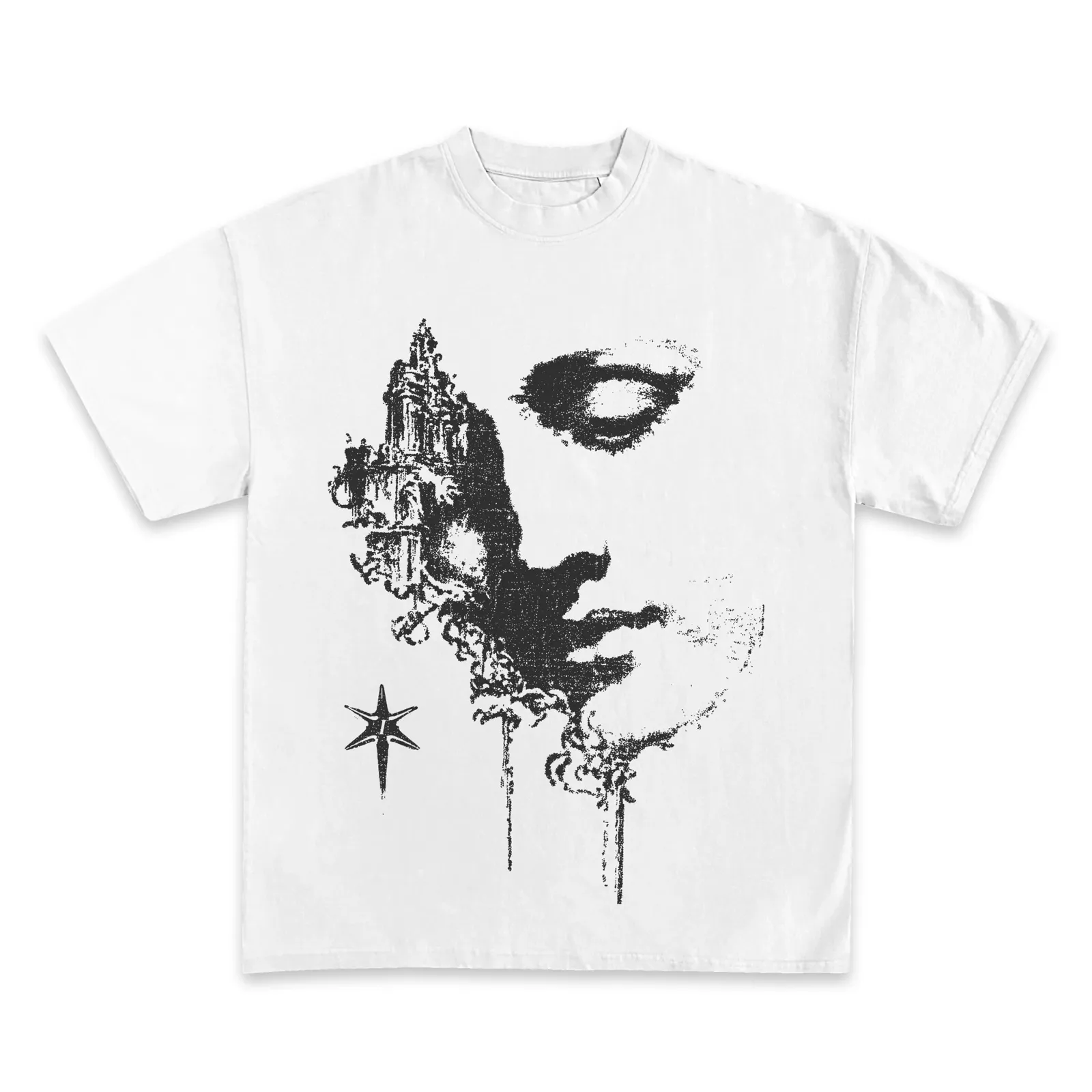 Abstract Face Gothic Graphic T-Shirt, Distressed Ruin Art Tee, Hoodie and Sweatshirt, Dark Aesthetic Streetwear Print