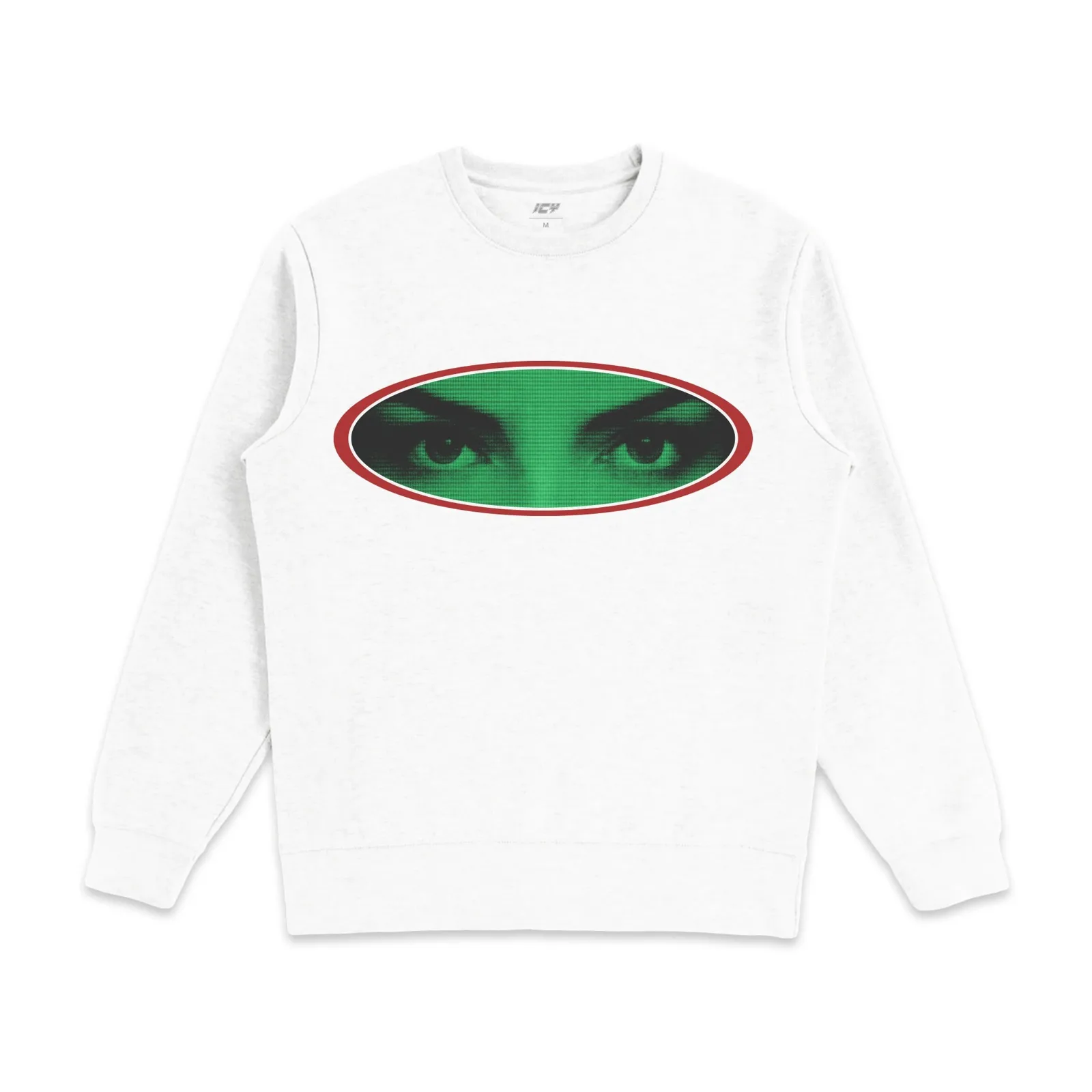 All Eyes Graphic Crewneck Sweatshirt, T-Shirt, Hoodie, Green Halftone Eyes Red Oval Streetwear Print Oversized Fit