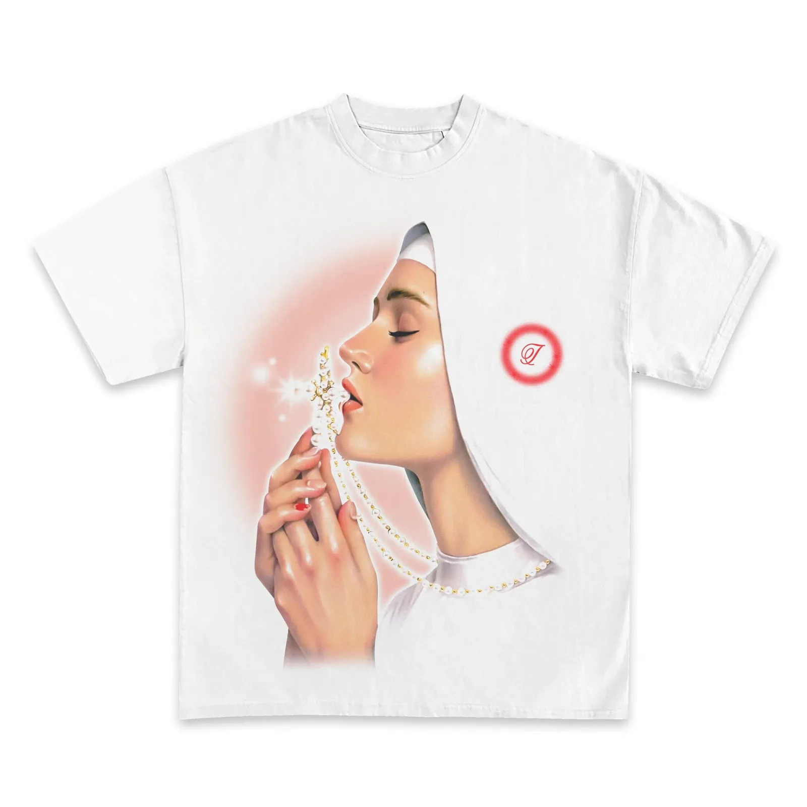 Devotion Graphic Tee, Hoodie, Sweatshirt, Religious Nun Rosary Airbrush Art Streetwear Oversized Vintage Style Shirt
