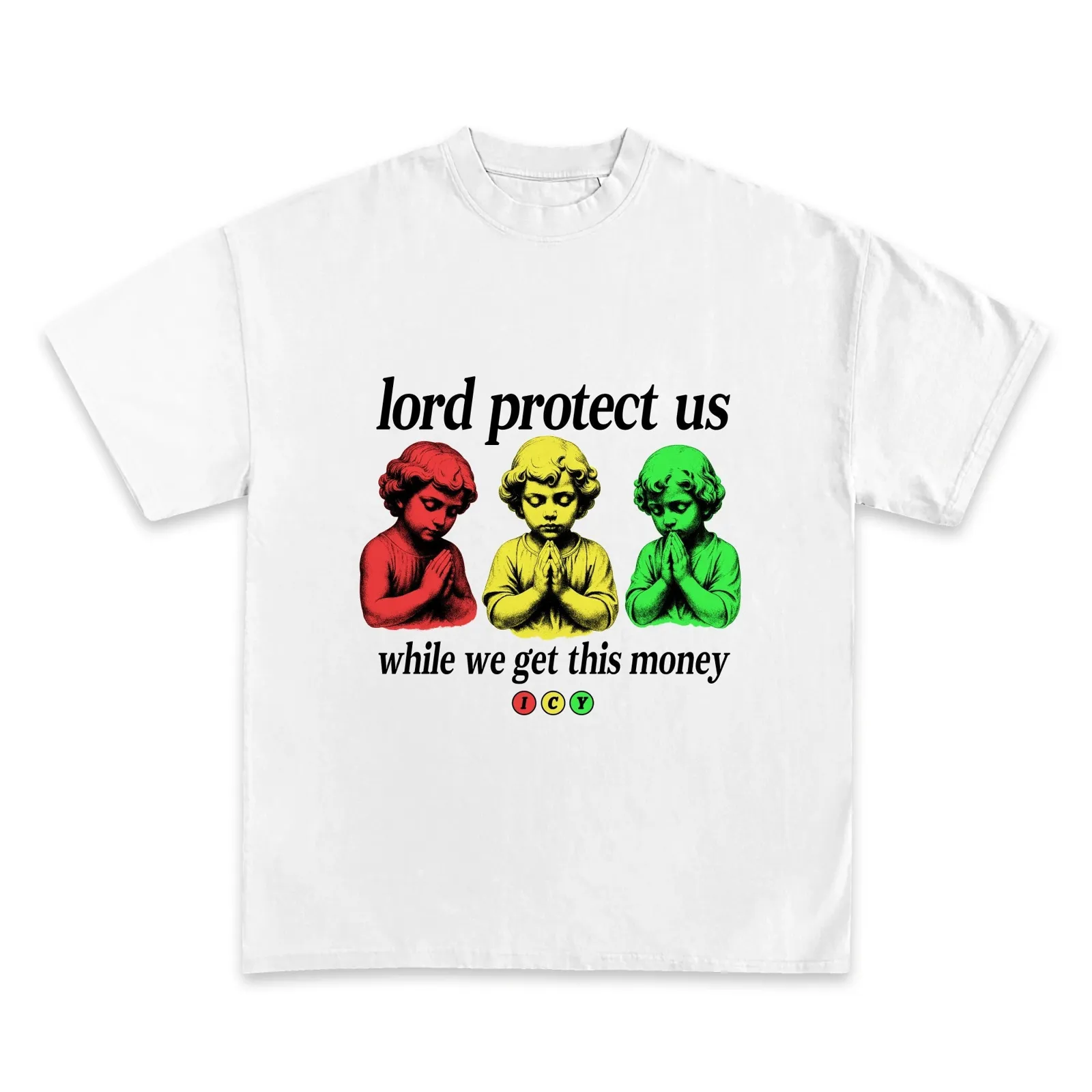Lord Protect Us Graphic T-Shirt, Hoodie, Sweatshirt, Praying Cherubs While We Get This Money Funny Faith Streetwear Oversized Tee