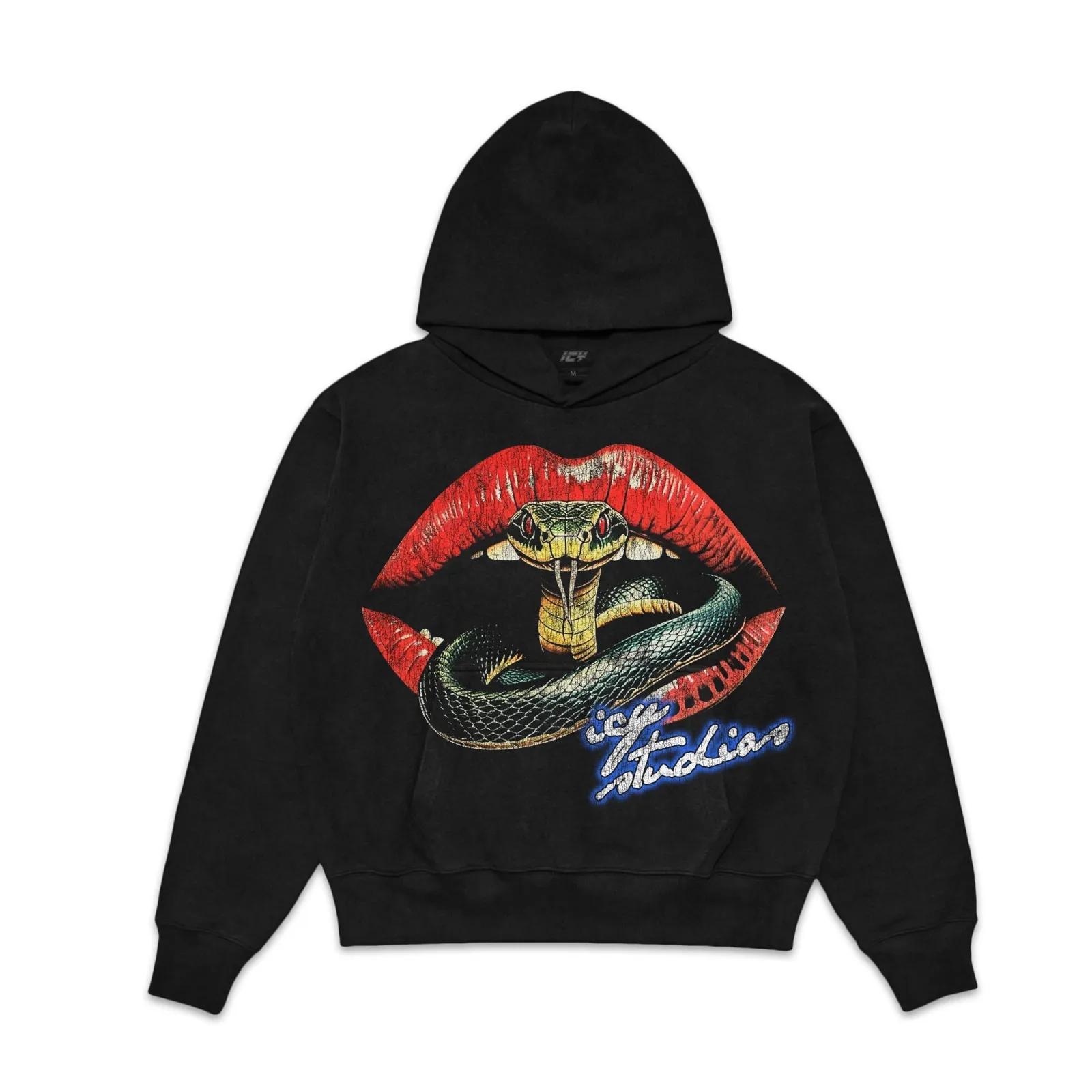 Snake Bite Graphic Hoodie, Red Lips And Snake Tattoo Art Streetwear, Sweatshirt Graphic Tee, Bold Retro Design