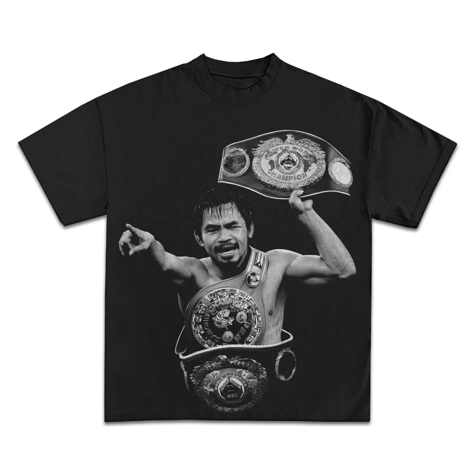 Manny Pacquiao World Champion Graphic Tee, Boxing Streetwear Hoodie, Sweatshirt, Black And White Fighter Photo