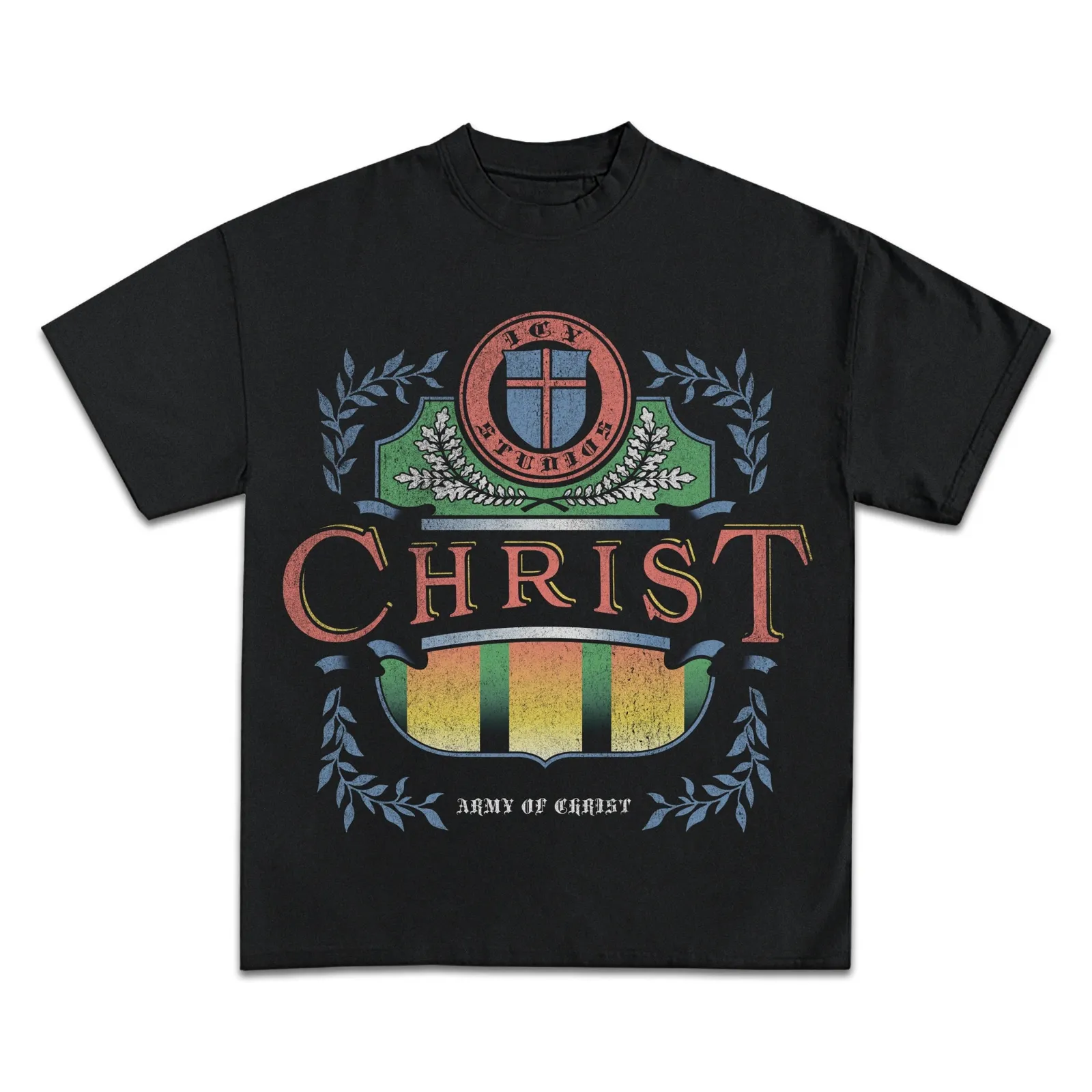 Army Of Christ Graphic T-Shirt, Vintage Crest Faith Tee, Christian Streetwear, Retro Emblem Hoodie Sweatshirt Design