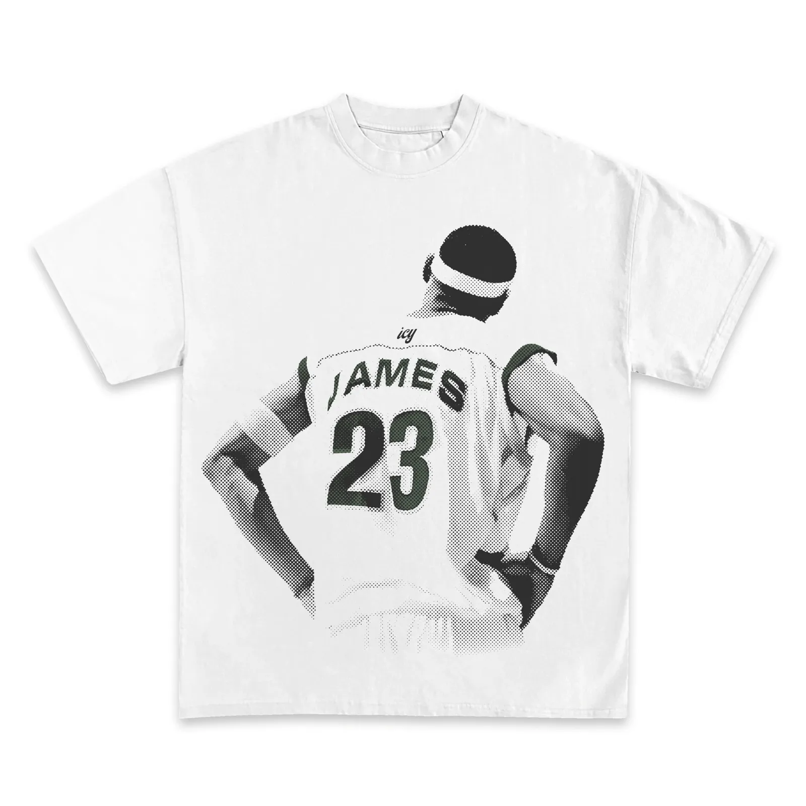 LeBron James 23 Graphic T-Shirt Hoodie Sweatshirt, Black And White Halftone Basketball Jersey Back View, NBA Streetwear Tee