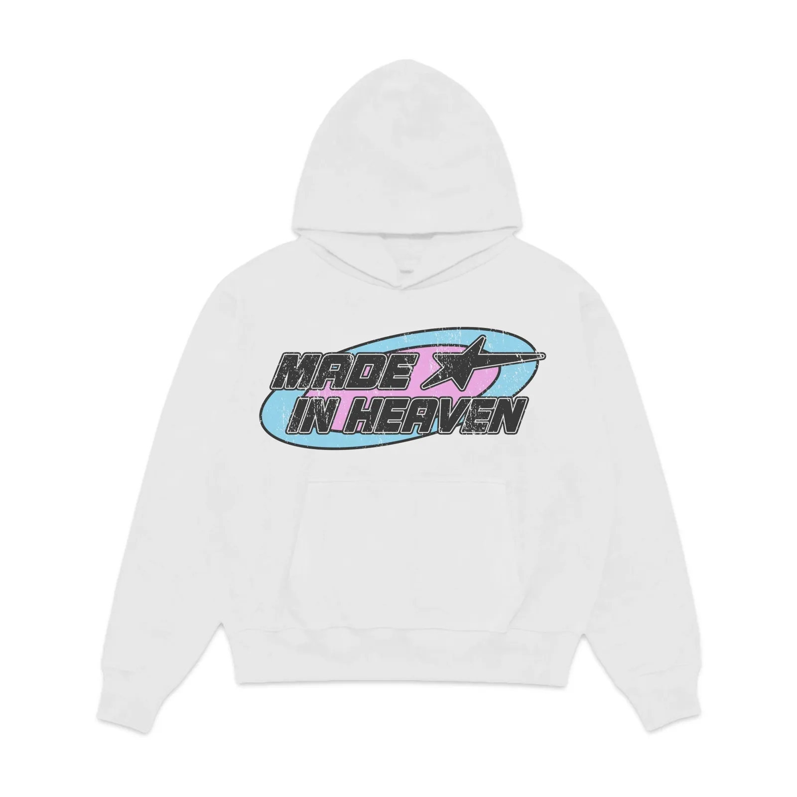 Made In Heaven Graphic Hoodie, Y2K Pink And Blue Star Logo Streetwear, Retro Sweatshirt Graphic Tee, Faith Design
