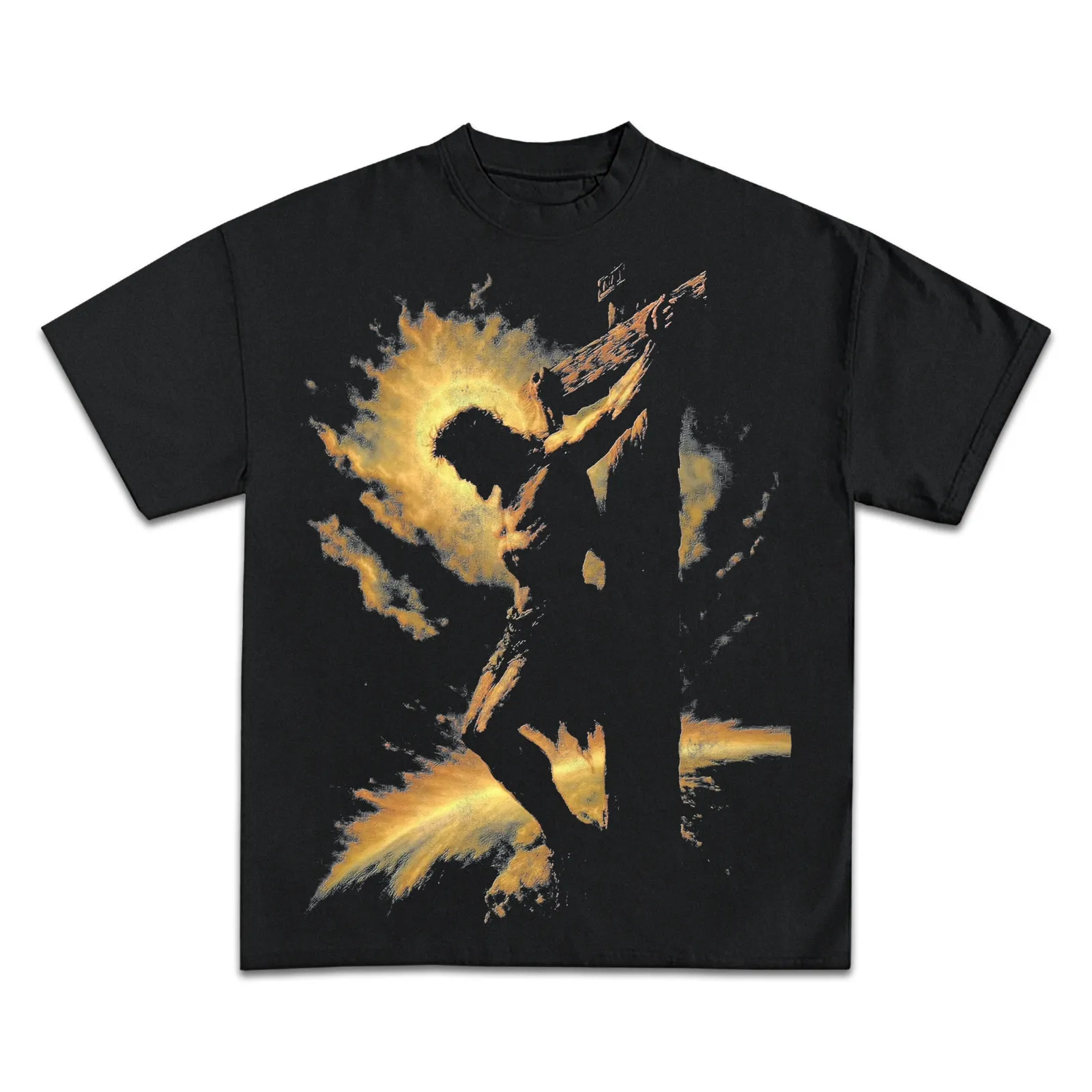 Saviour Graphic T-Shirt, Hoodie, Sweatshirt, Crucifixion Halo Gold Flames Faith Religious Streetwear Oversized Tee