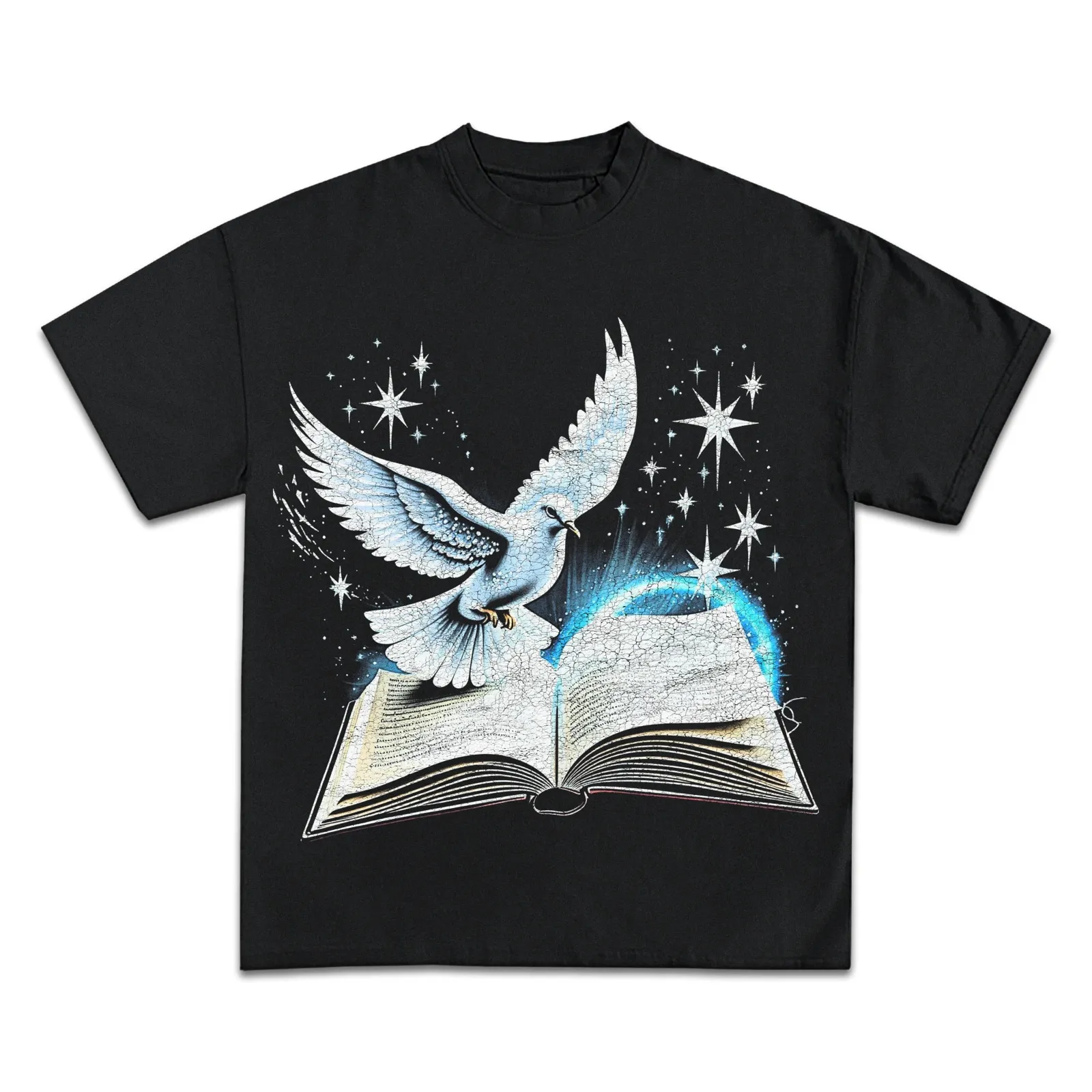 Heaven Dreams Graphic T-Shirt, Hoodie, Sweatshirt, White Dove Open Book Sparkles Faith Inspired Streetwear Oversized Tee