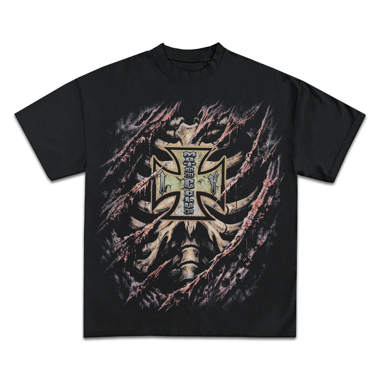 Mortal Cross Graphic T-Shirt, Iron Cross Over Ribcage Gothic Streetwear Tee, Distressed Hoodie, Sweatshirt Design