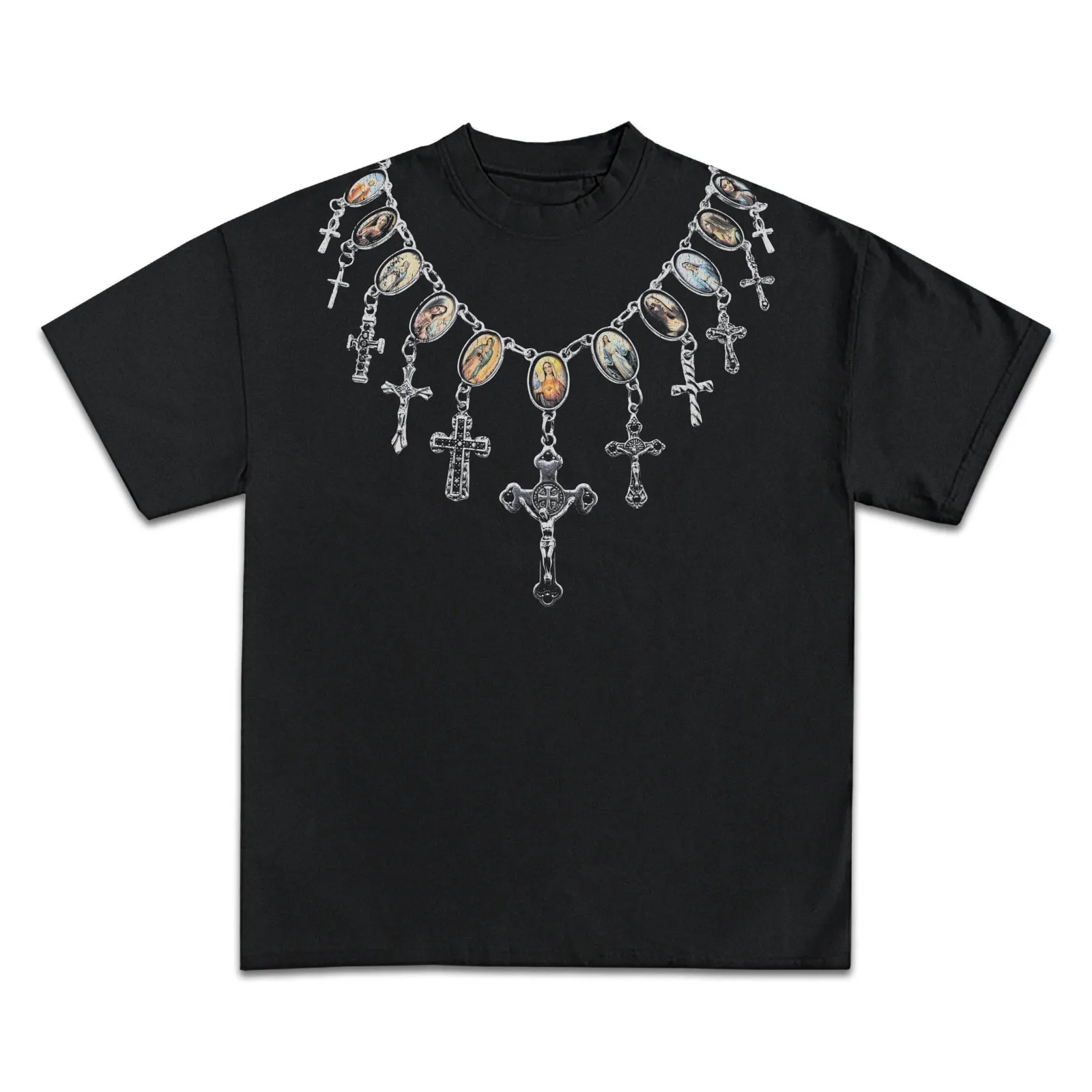 Cross Necklace Graphic T-Shirt, Hoodie, Sweatshirt, Religious Rosary Charms Streetwear, Faith Inspired Oversized Tee
