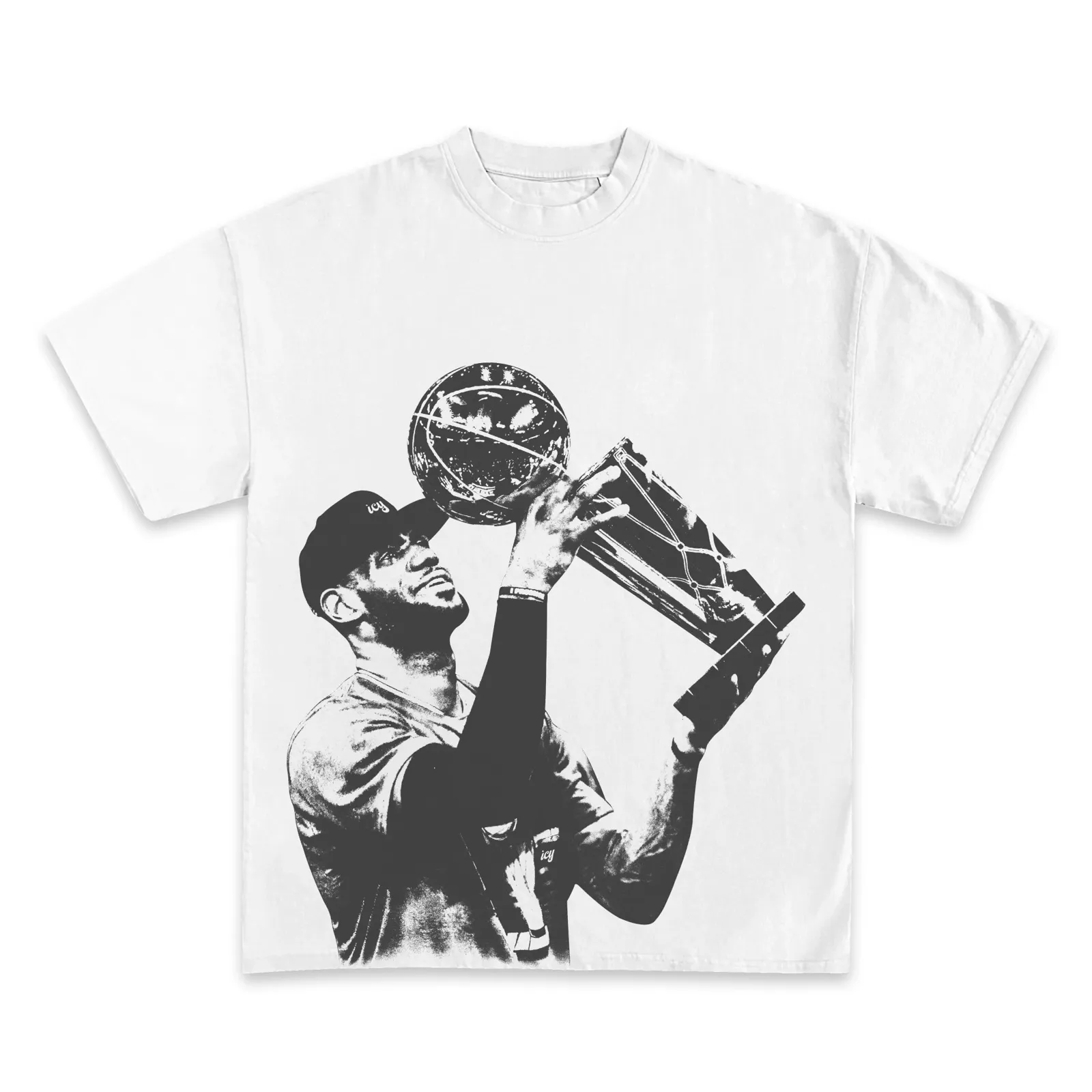 LeBron James Champion Trophy Graphic T-Shirt, Hoodie, Sweatshirt, Basketball Streetwear, Vintage Black And White Tee