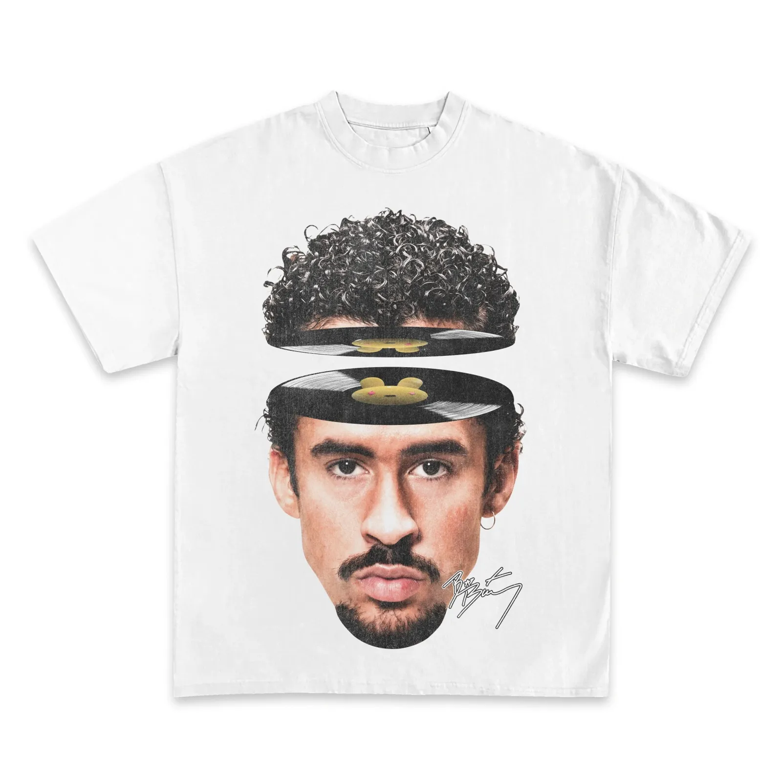Bad Bunny Graphic T-Shirt Hoodie Sweatshirt, Split Vinyl Record Head Portrait, Latin Trap Reggaeton Streetwear Tee