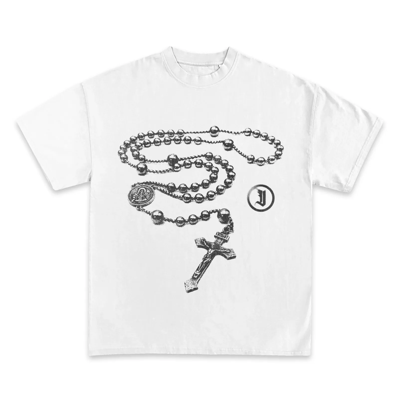 Silver Rosary Cross Graphic Tee, Christian Faith Streetwear T-Shirt, Hoodie and Sweatshirt, Gothic Religious Art Shirt