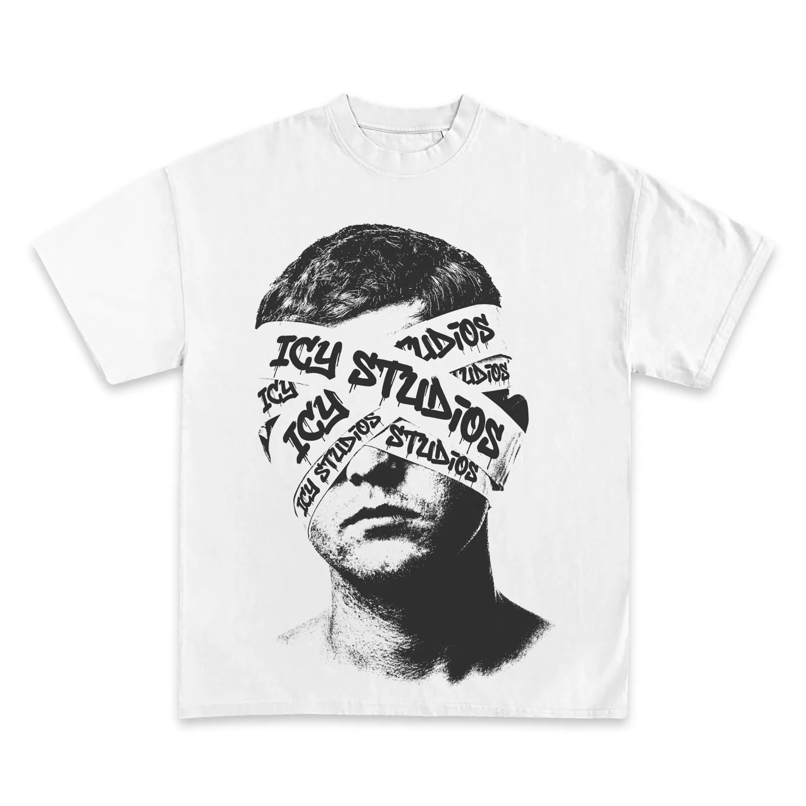 Blindfold Graphic T-Shirt, Black And White Face With Graffiti Tape Streetwear Tee, Hoodie Sweatshirt, Edgy Design