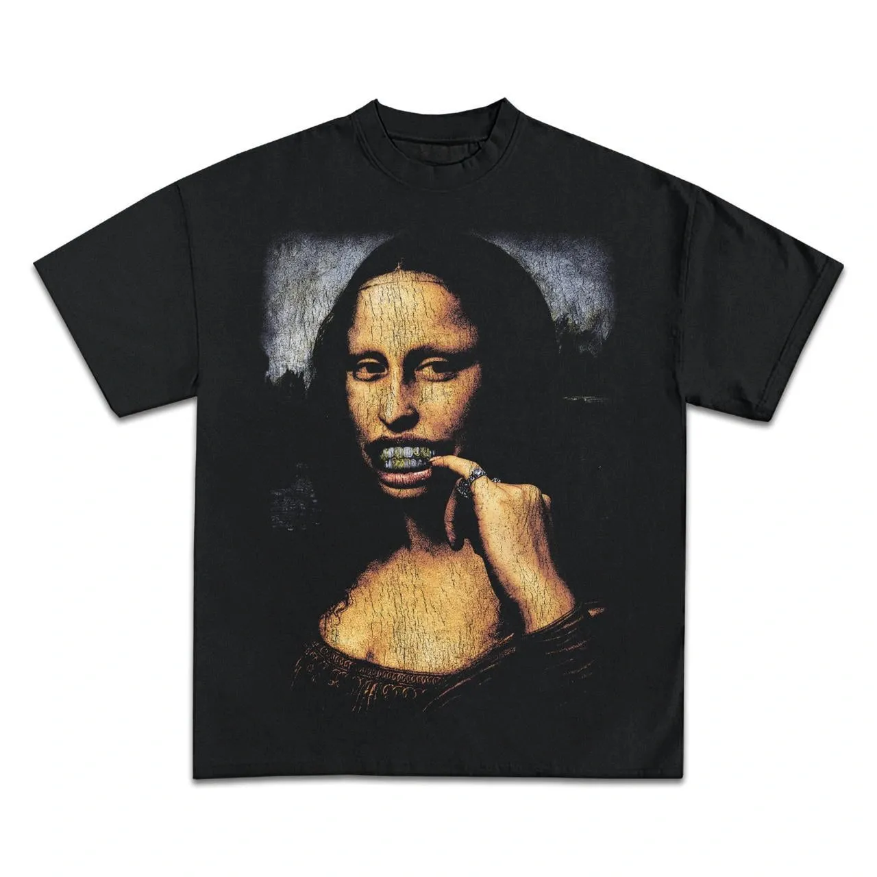 Mona Lisa Grill Graphic Tee, Hoodie, Sweatshirt, Funny Art Parody Gold Teeth Streetwear Oversized Vintage Style Shirt