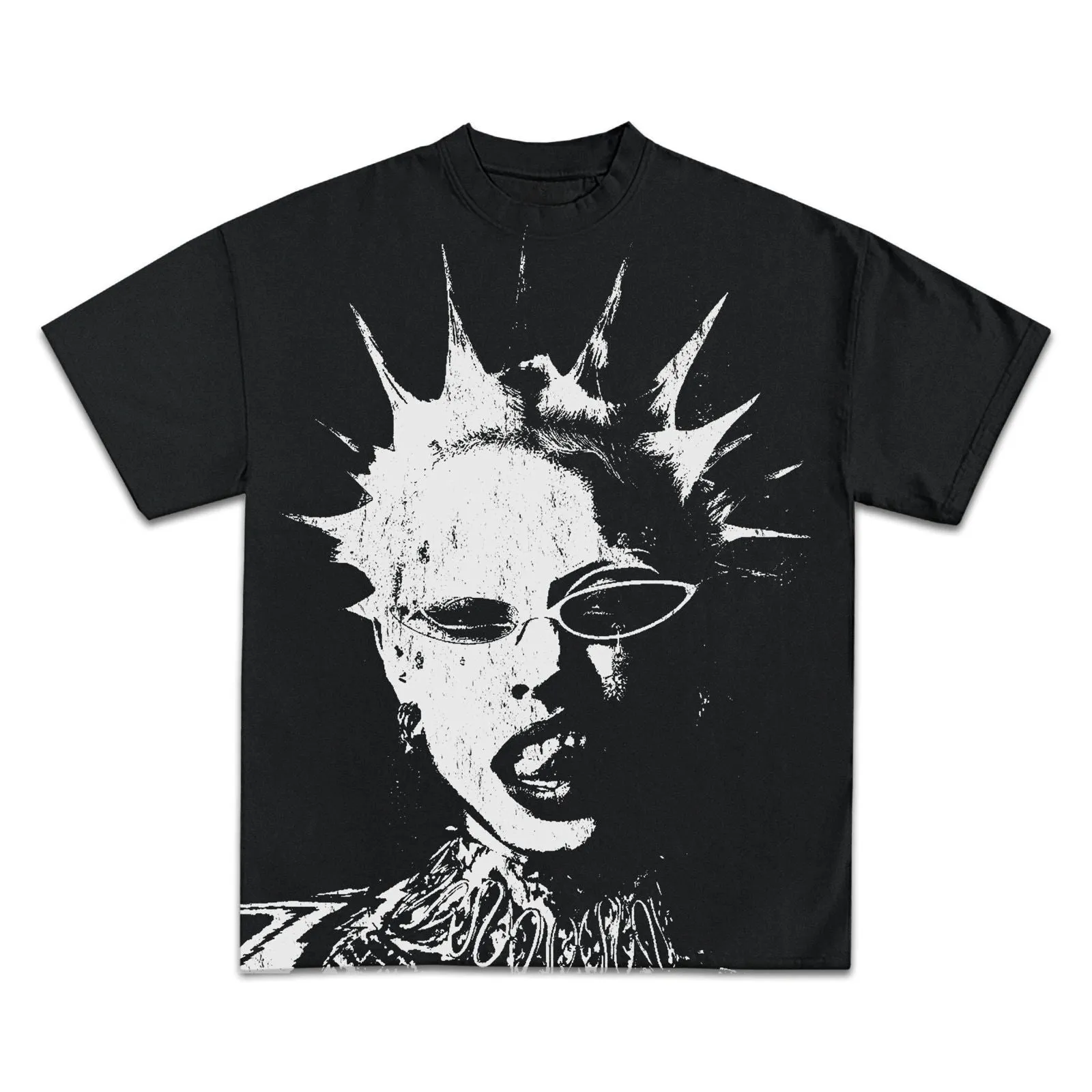 Punk Spike Graphic Tee, Grunge Streetwear Hoodie, Sweatshirt, Distressed Mohawk Face Print For Alternative Fashion