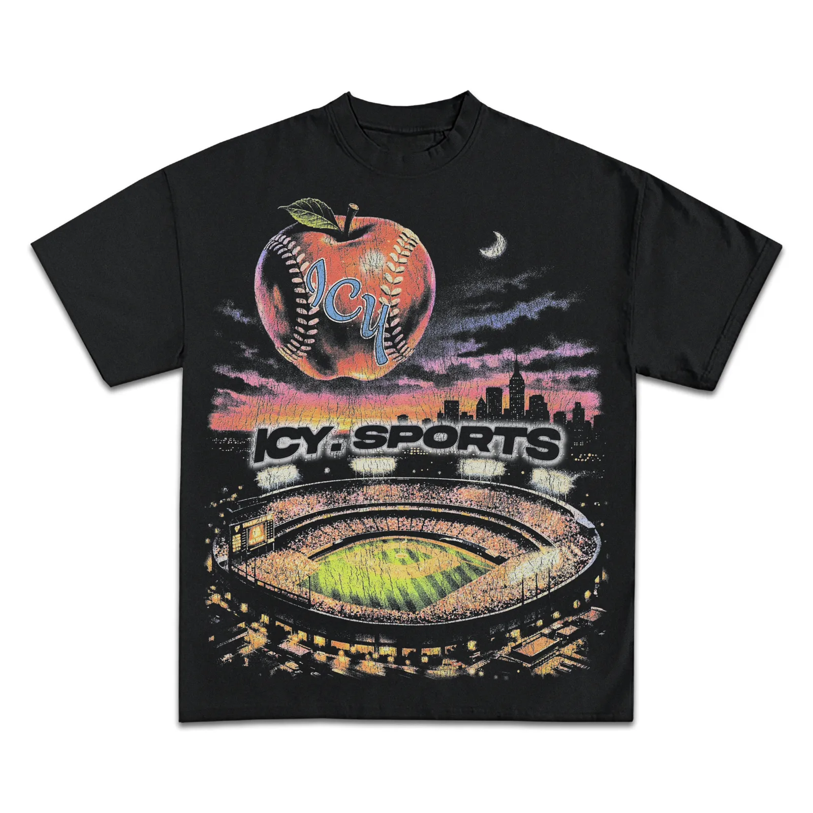 Baseball Stadium Apple Graphic T-Shirt, Big Apple City Skyline Sports Tee, Hoodie, Sweatshirt, Vintage Streetwear Oversized