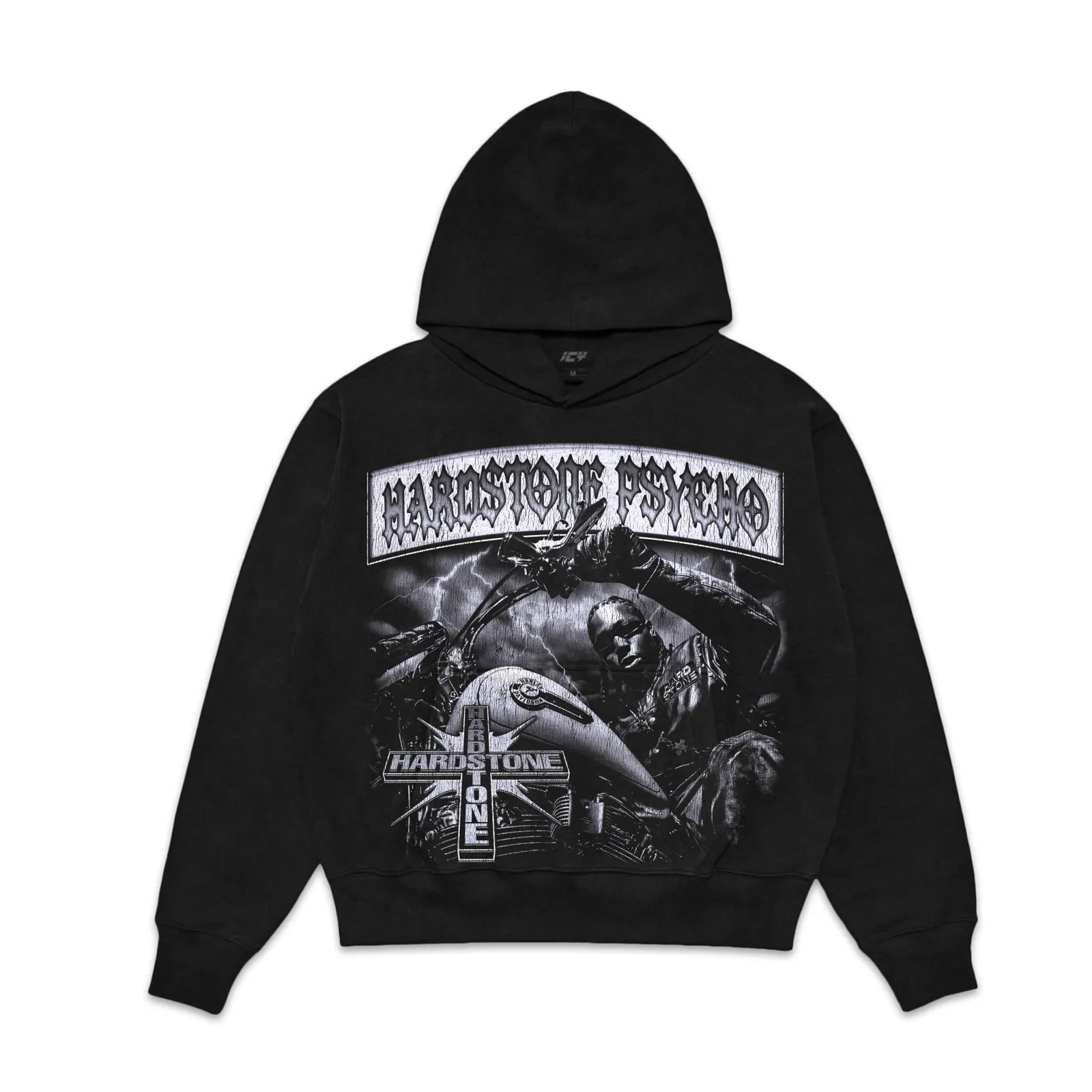 Hardstone Psycho Graphic Hoodie, Biker Motorcycle Rap Streetwear, Dark Gothic Lettering Sweatshirt, Graphic Tee Design