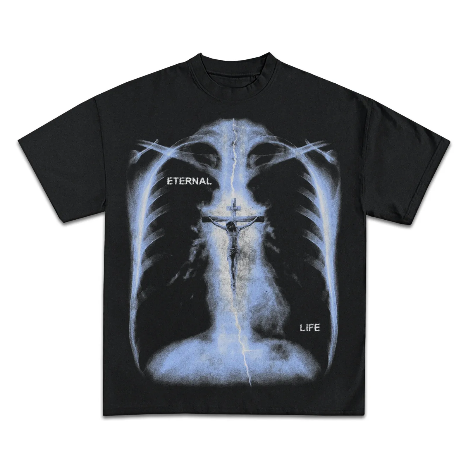 Eternal Life Graphic T-Shirt, Hoodie, Sweatshirt, Crucifix X-Ray Ribcage Christian Faith Streetwear Oversized Tee