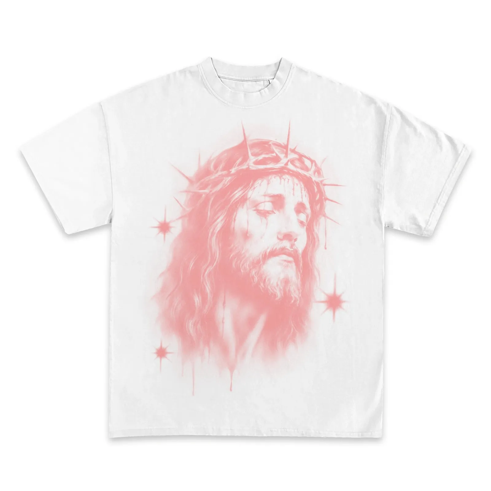 Gods Will Not Mine Graphic Tee, Hoodie, Sweatshirt, Jesus Portrait Faith Streetwear Pink Airbrush Aesthetic Oversized