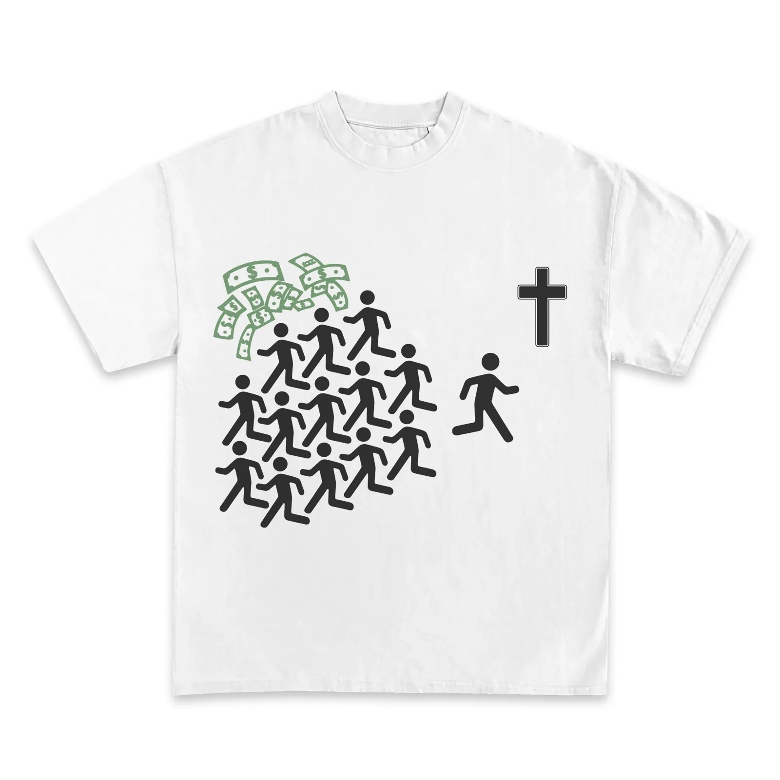 Jesus Over Money Graphic Tee, Christian Faith Streetwear Hoodie, Sweatshirt, Minimalist Stick Figure Cross Design