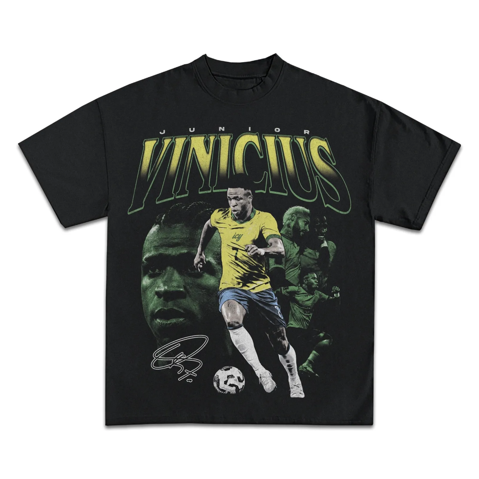 Vinicius Junior Graphic T-Shirt, Brazil Soccer Bootleg Rap Tee Style, Football Streetwear Hoodie Sweatshirt Vintage Design