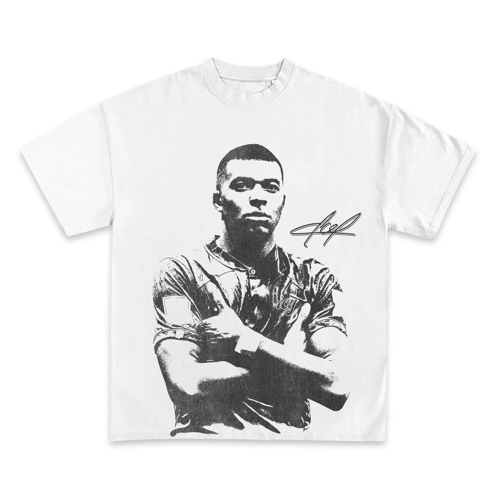 Kylian Mbappe Graphic T-Shirt Hoodie Sweatshirt, Black And White Arms Crossed Soccer Portrait, Football Streetwear Tee