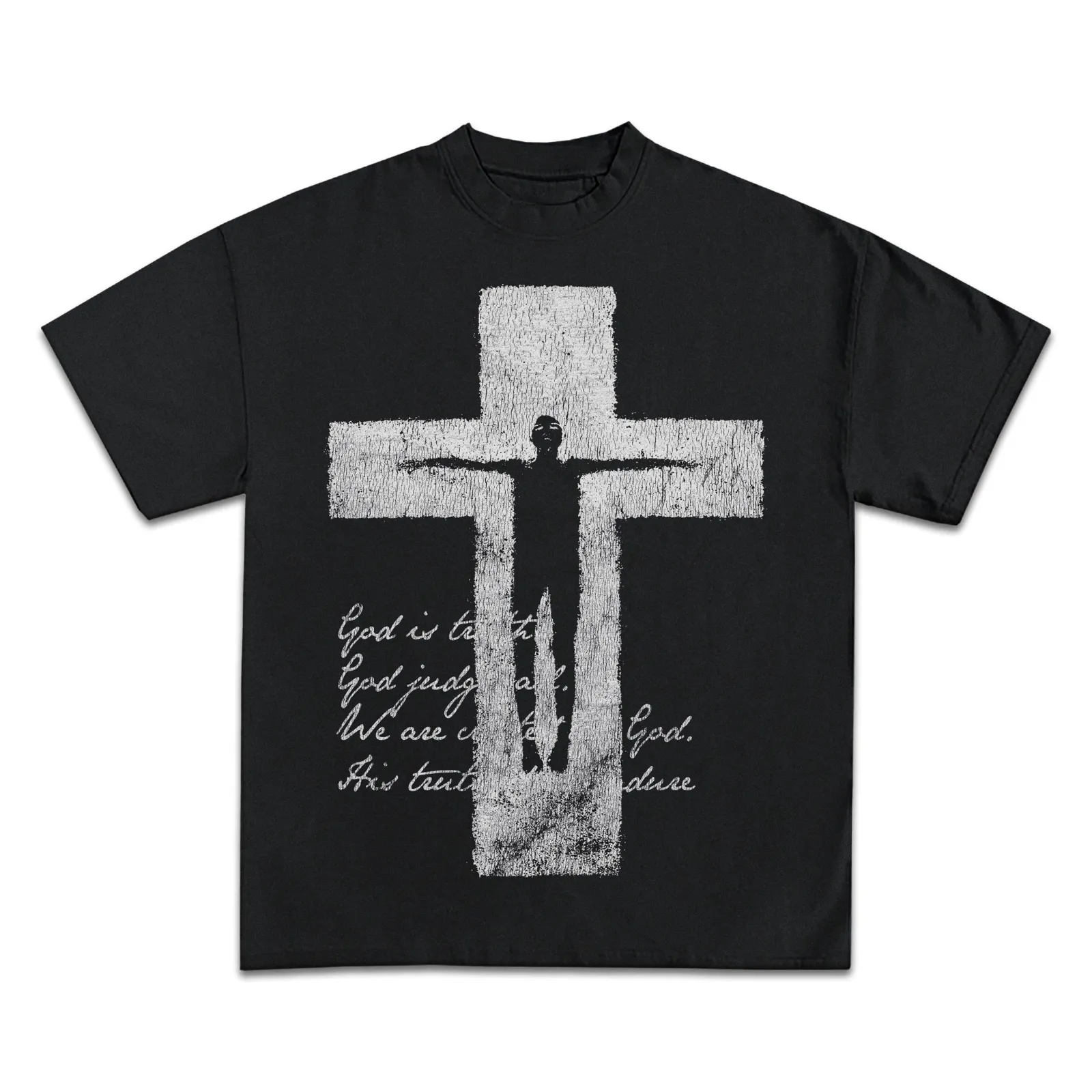God Is Truth Graphic T-Shirt, Cross Silhouette Script Text Tee, Hoodie, Sweatshirt Faith Streetwear Distressed Cross Art