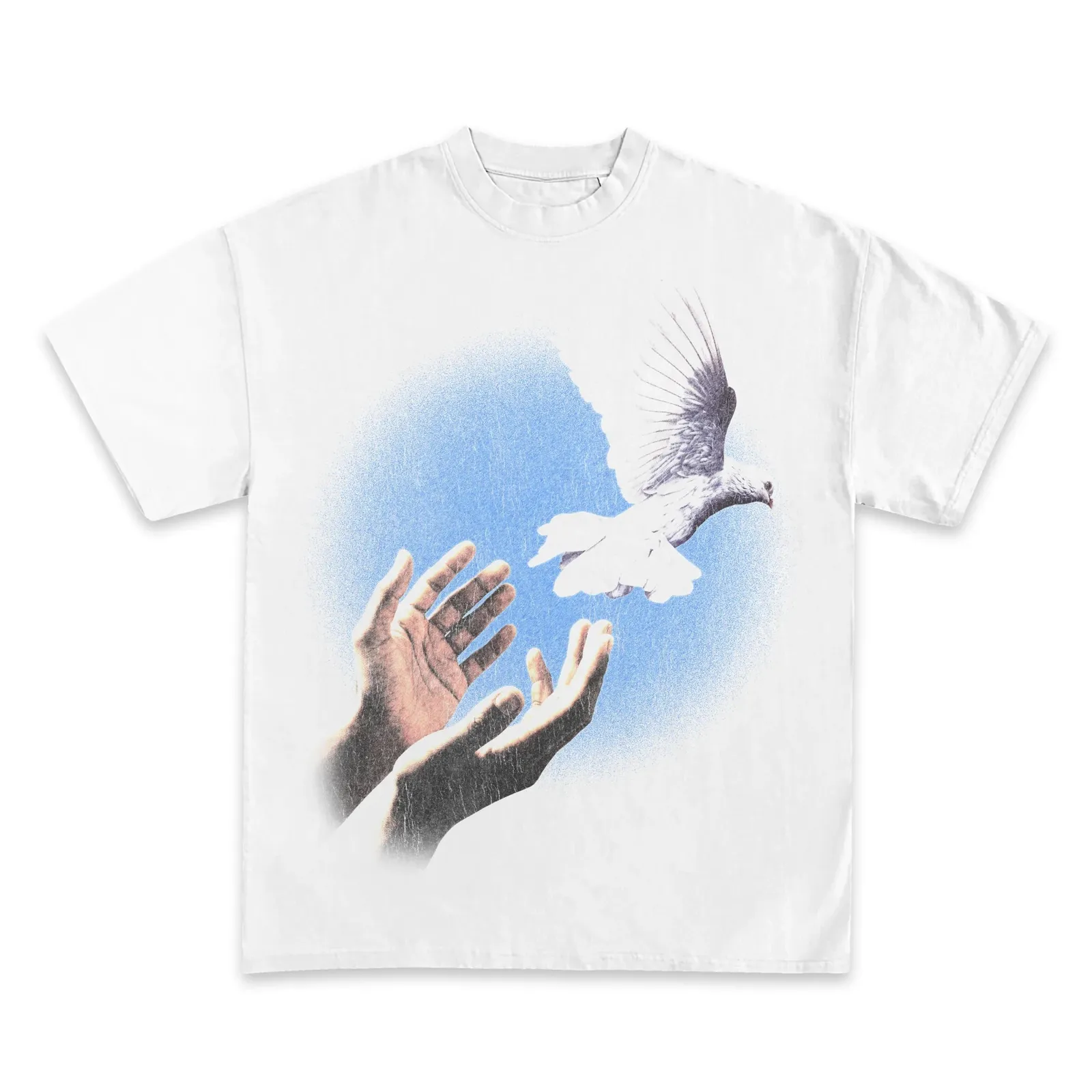 Ascension Graphic T-Shirt, Dove And Reaching Hands Blue Sky Faith Tee, Christian Streetwear, Hoodie Sweatshirt Design