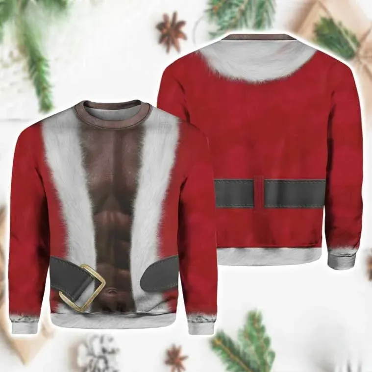 African Black Santa Christmas Ugly Sweater, Muscular Santa Claus Costume Holiday Sweater, Funny Unisex All Over Print Xmas Party Sweatshirt
