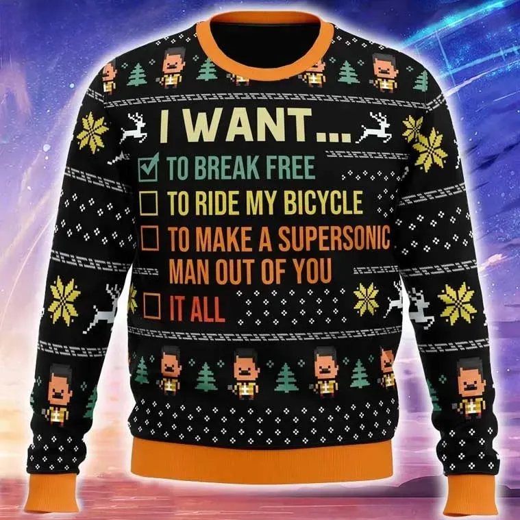 I Want To Break Free Queen Ugly Christmas Sweater, Rock Band Music Holiday Sweater, Xmas Sweatshirt for Queen Fans