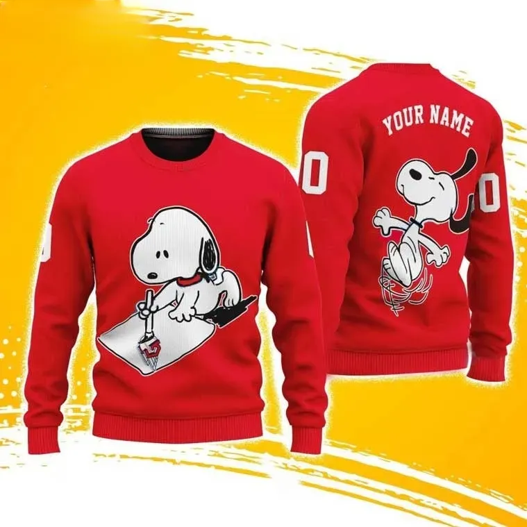 MLB Cleveland Guardians Snoopy Custom Ugly Sweater, Personalized Name and Number Peanuts Baseball Christmas Sweater, Unisex Xmas Holiday Jumper