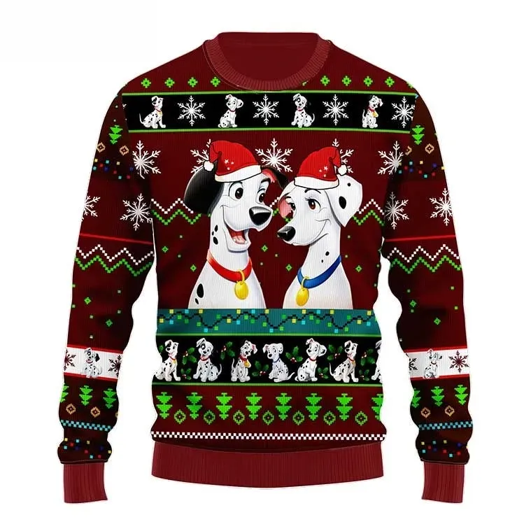 101 Dalmatians Pongo and Perdita Ugly Christmas Sweater, Disney Dog Lover Santa Hat Holiday Sweater, Unisex All Over Print Xmas Sweatshirt