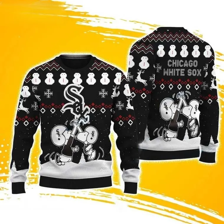 Chicago White Sox Snoopy Charlie Brown Christmas Ugly Sweater, Peanuts MLB Baseball Holiday Sweater, Unisex All Over Print Xmas Sweatshirt