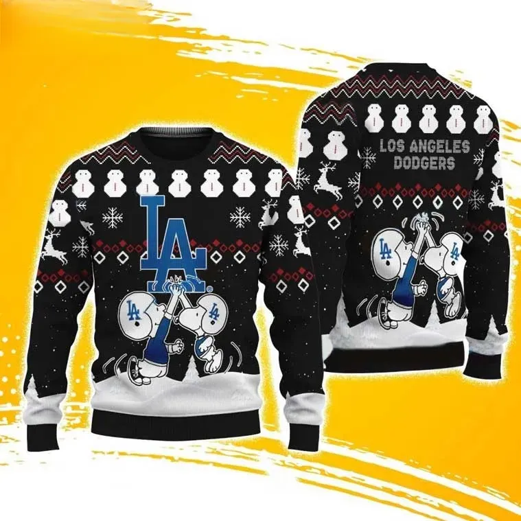 Los Angeles Dodgers Snoopy Charlie Brown Peanuts Ugly Christmas Sweater, Baseball Holiday Sweater, Unisex Xmas Sweatshirt for Fans
