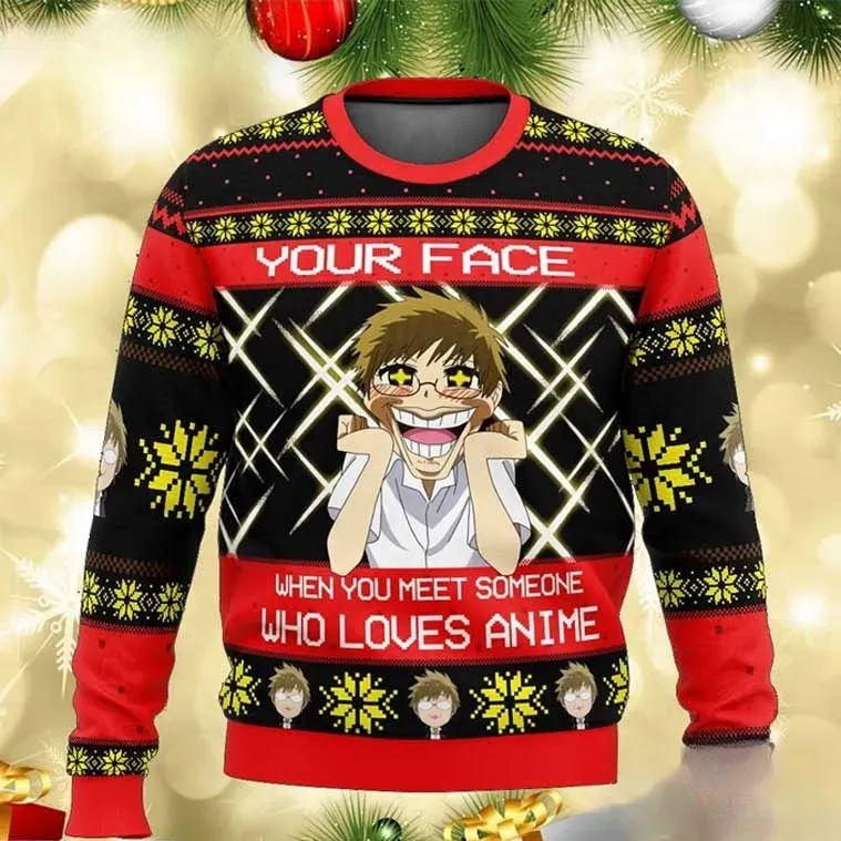Akihito Beyond The Boundary Anime Lover Ugly Christmas Sweater, Your Face When You Meet Someone Who Loves Anime, Unisex Holiday Xmas Jumper