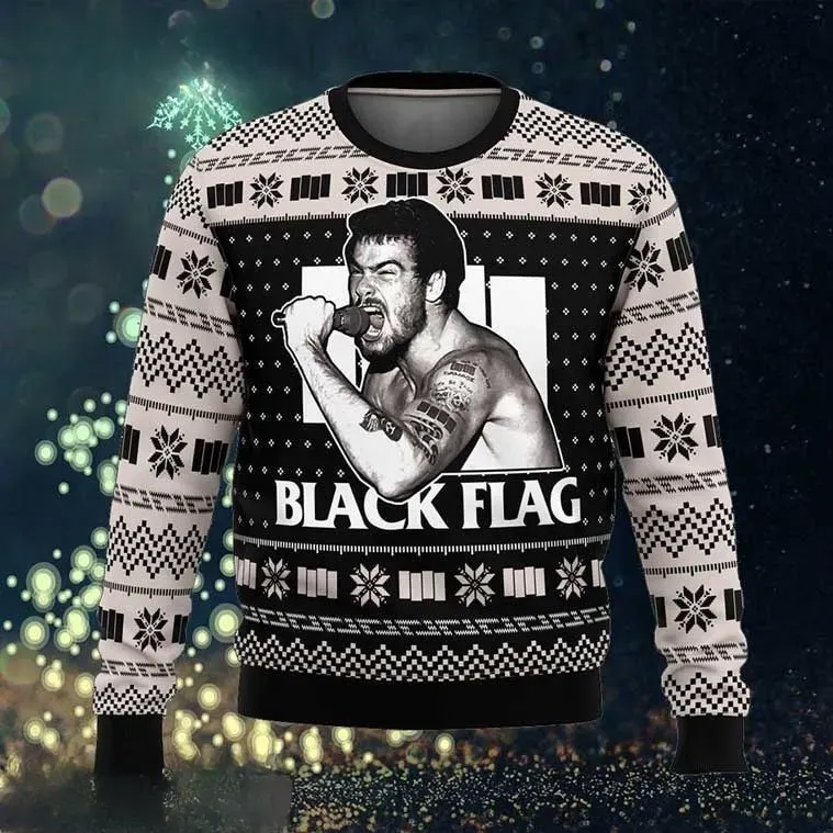 Black Flag Greg Ginn Punk Rock Band Ugly Christmas Sweater, Punk Music Holiday Sweater, Unisex All Over Print Xmas Sweatshirt