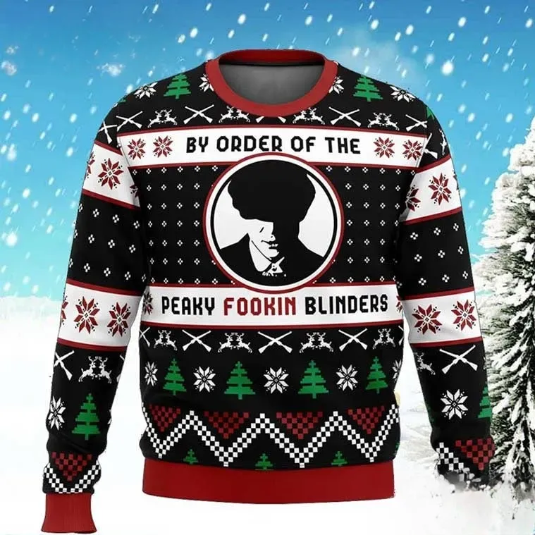 The Order Of The Peaky Blinders Ugly Christmas Sweater, Tommy Shelby Fookin Funny TV Show Holiday Sweater, Unisex All Over Print Xmas Jumper