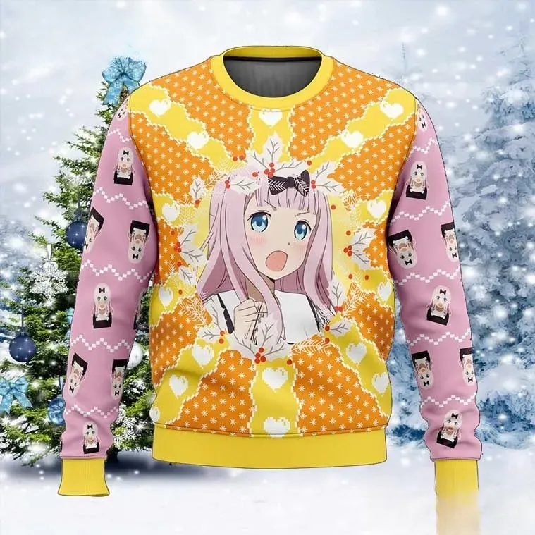 Chika Fujiwara Kaguya-sama Love Is War Ugly Sweater, Cute Anime Girl Christmas Holiday Sweater, Otaku Unisex All Over Print Xmas Sweatshirt