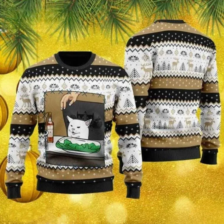 The Macallan Cat Meme Ugly Christmas Sweater, Funny Smudge Cat Whisky Lover Holiday Sweater, Unisex All Over Print Xmas Party Sweatshirt