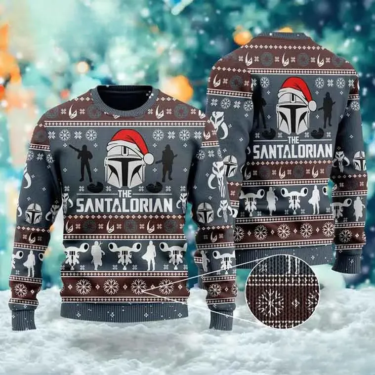The Santalorian Mandalorian Santa Star Wars Ugly Christmas Sweater, Holiday Sweater, Unisex All Over Print Xmas Sweatshirt for Fans