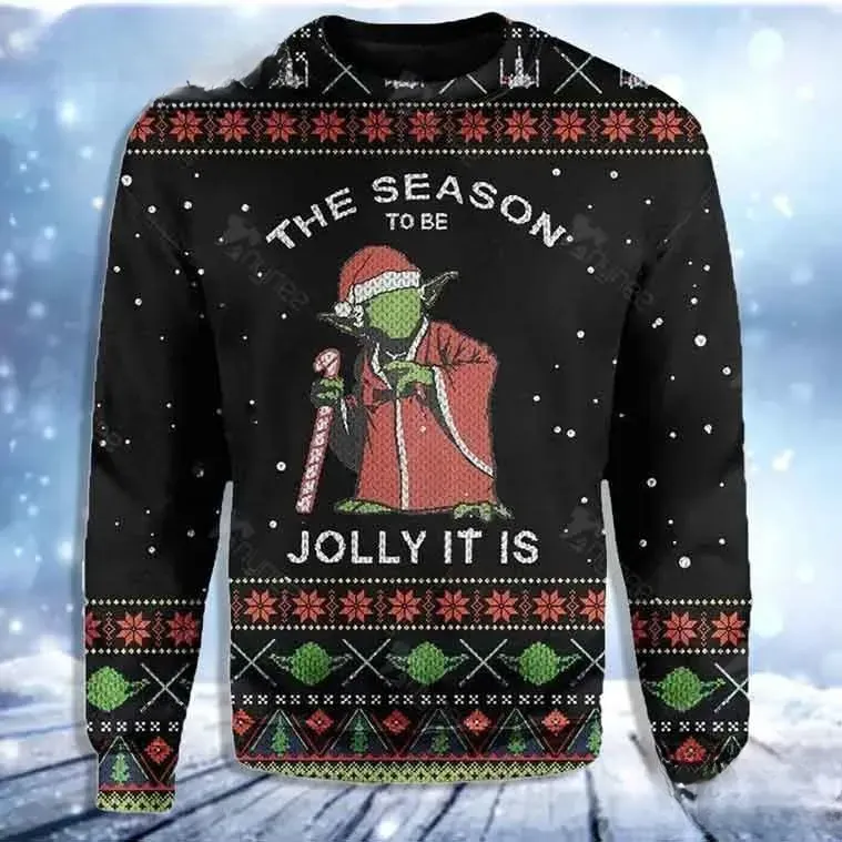 Star Wars Santa Yoda The Season To Be Jolly It Is Ugly Christmas Sweater, Jedi Master Holiday Knit Sweatshirt, Unisex Xmas Jumper