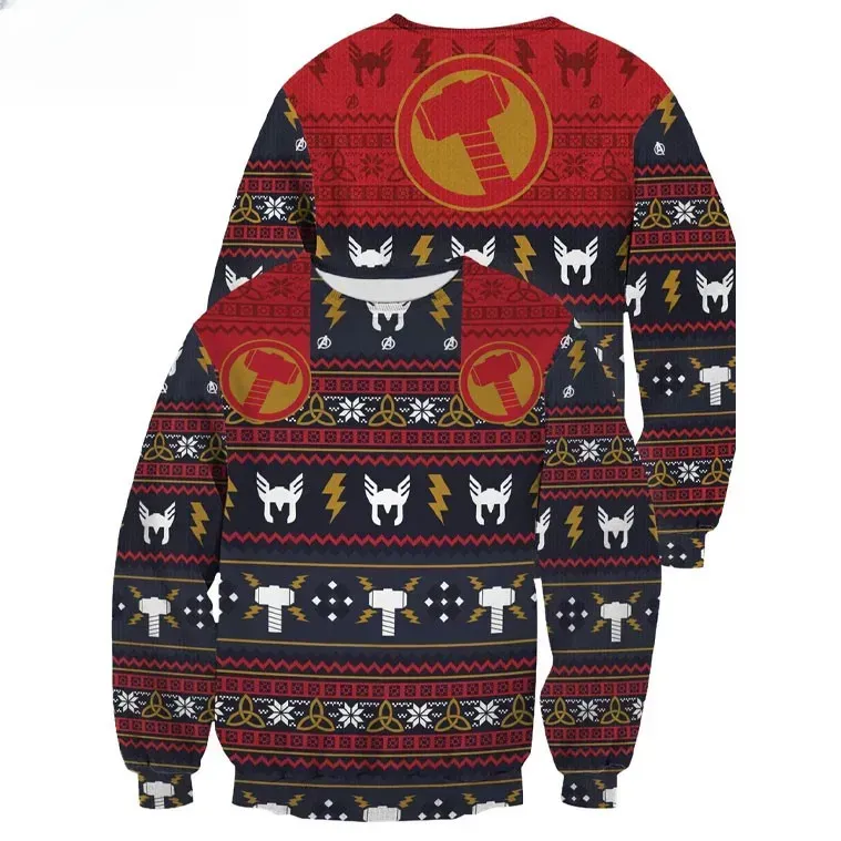 Thor God Of Thunder Christmas Ugly Sweater, Mjolnir Hammer Marvel Avengers Holiday Sweatshirt, Unisex All Over Print Xmas Knit Top