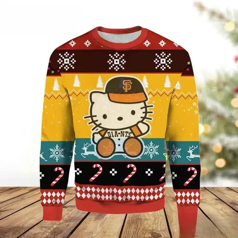 San Francisco Giants Hello Kitty Ugly Christmas Sweater, Cute Baseball Holiday Sweatshirt, SF Giants Fan Xmas Outfit, Unisex All Over Print