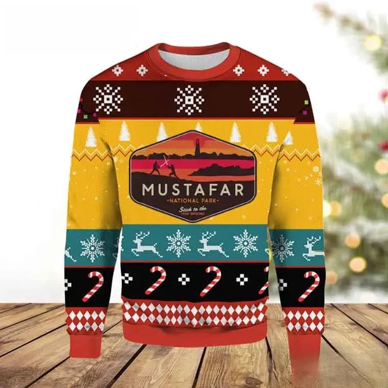 Mustafar National Park Star Wars Ugly Christmas Sweater, Stick to the High Ground Holiday Sweater, Retro Striped Xmas Sweatshirt