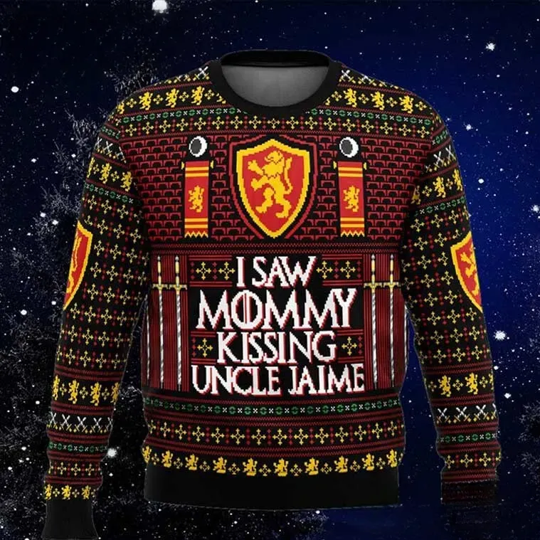 I Saw Mommy Kissing Uncle Jaime Ugly Christmas Sweater, Funny Game of Thrones Lannister Holiday Sweater, Unisex Xmas Sweatshirt