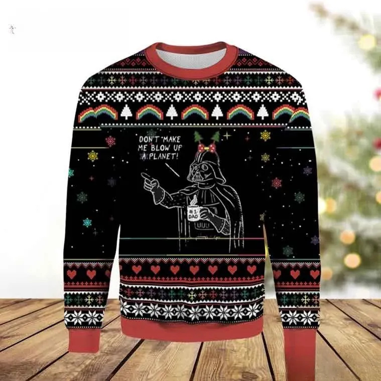 Darth Vader Don't Make Me Blow Up A Planet Ugly Christmas Sweater, Star Wars Number 1 Dad Holiday Sweater, Funny Xmas Sweatshirt