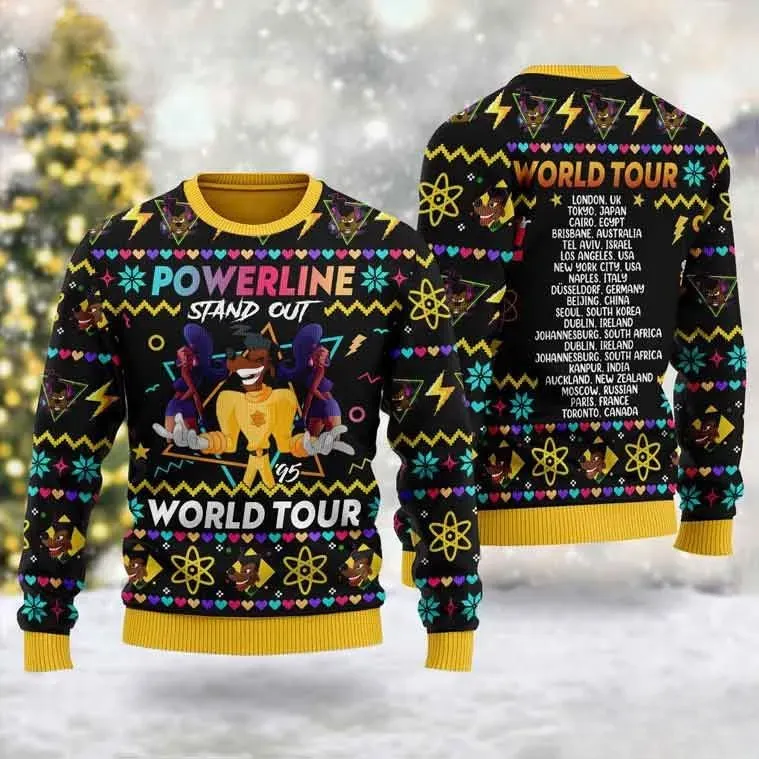 Powerline Stand Out World Tour Ugly Christmas Sweater, A Goofy Movie 1995 Holiday Sweater, Retro 90s Disney Xmas Sweatshirt for Fans