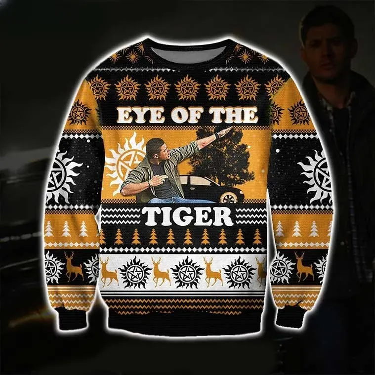 Eye Of The Tiger Supernatural Jensen Ackles Dean Winchester Ugly Christmas Sweater, Impala SPN TV Show Holiday Sweater, Unisex Xmas Sweater