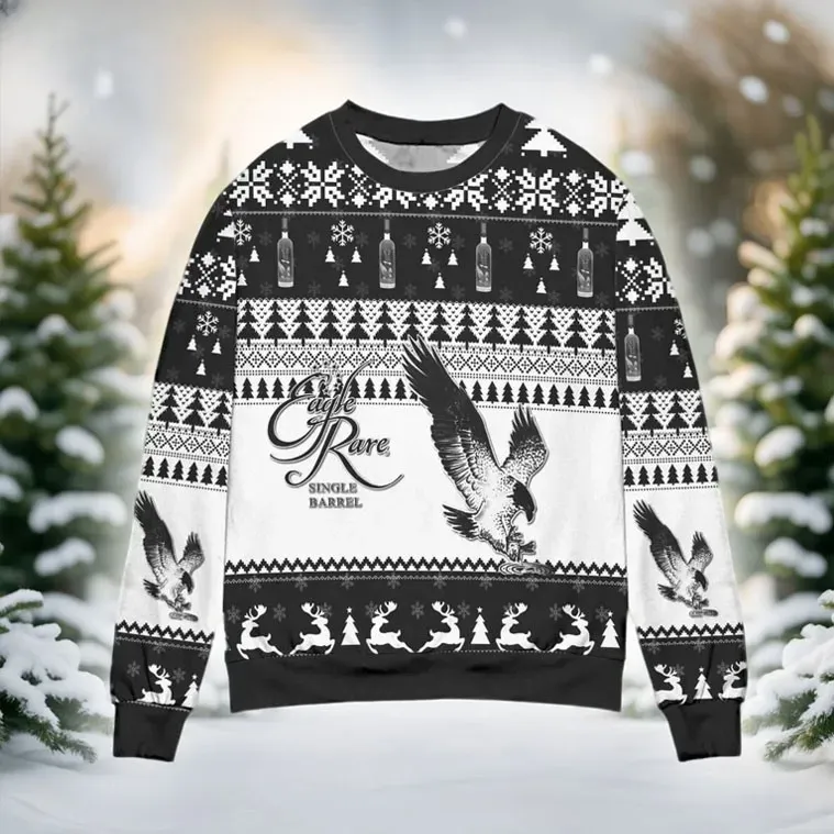 Eagle Rare Bourbon Whiskey Ugly Christmas Sweater, Bourbon Lover Holiday Sweater, Unisex All Over Print Xmas Party Sweatshirt