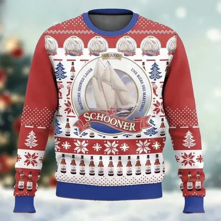 Schooner Lager Ugly Christmas Sweater, Oland Maritime Brewed Beer Holiday Sweater, Funny Drinking Party Xmas Sweatshirt